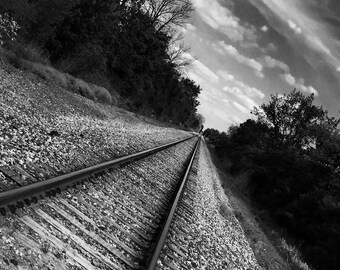 Vanishing Train Tracks Black and White Photo, Minimalist Wall Decor, Fine Art Photography, Digital Print, -Instant Download