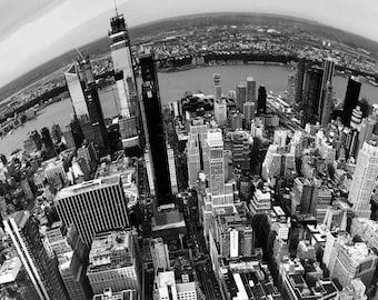 Empire State Building Black and White Photo, Panoramic, NYC , Digital Print, Fine Art Photography, Minimalist Wall Decor, Instant Download