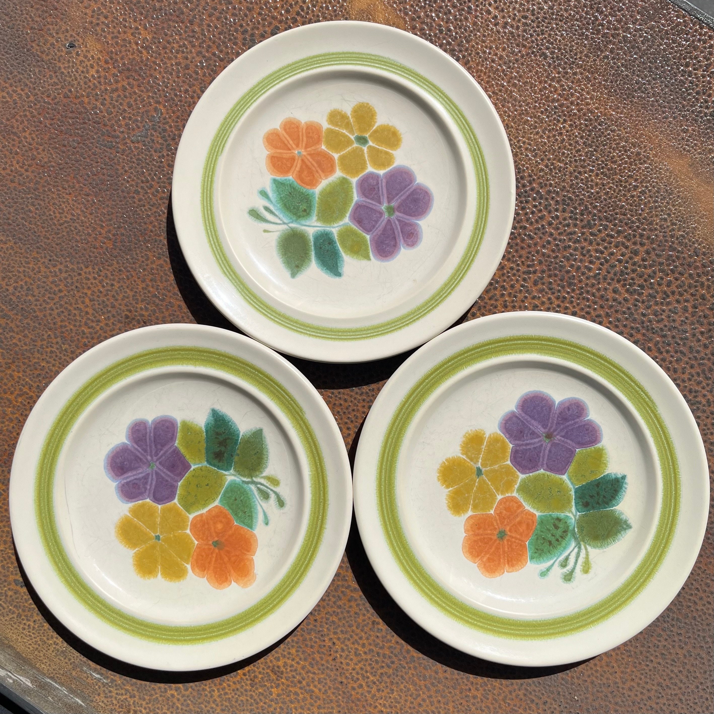 Vintage 1970s FRANCISCAN Earthenware Floral Flowers 8.5" Salad Plates, Set of 3