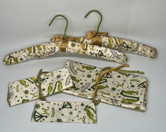 Vtg 1950s Andre Richard PISCES Zodiac Satin Sachet Ensemble Pouch Hangers Lingerie Bag Travel Accessories