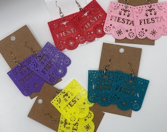 Colorful Papel Picado Pendant Earrings | Viva Fiesta San Antonio Party Dangles in Vibrant Colors