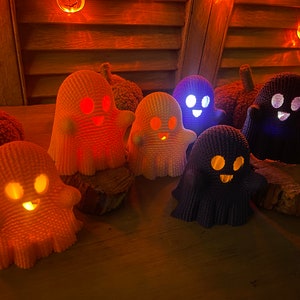 3D Printed Ghost with Crocheted Texture & LED Tea Light