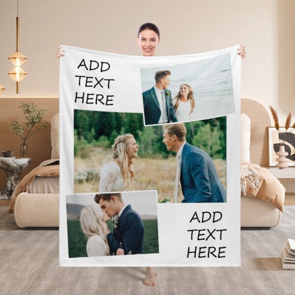 Customizable Photo Blanket Collage, Personalized Christmas Gift for Grandpa, Custom Blanket with Text, Picture Collage Blanket, Perfect Gift