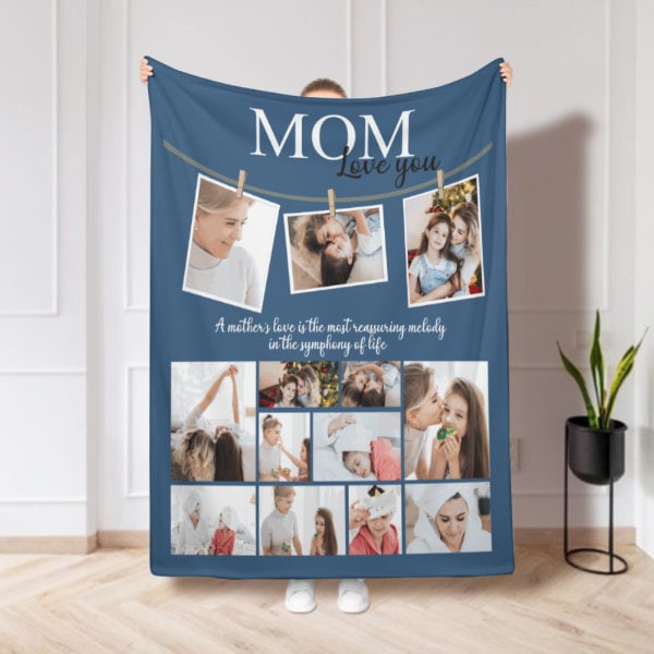 Custom Picture Collage Blanket, Personalized Photo Blanket for Mom, Photo Album Blanket,Mom Photo Memorial Throw,Birthday Valentine Keepsake