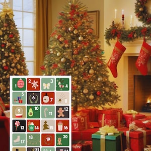 Digital Christmas Advent Tags, Printable Advent Calendar Numbers, Download 24 Countdown Tag, Holiday Crafts DIY, Christmas Gold JPG Number