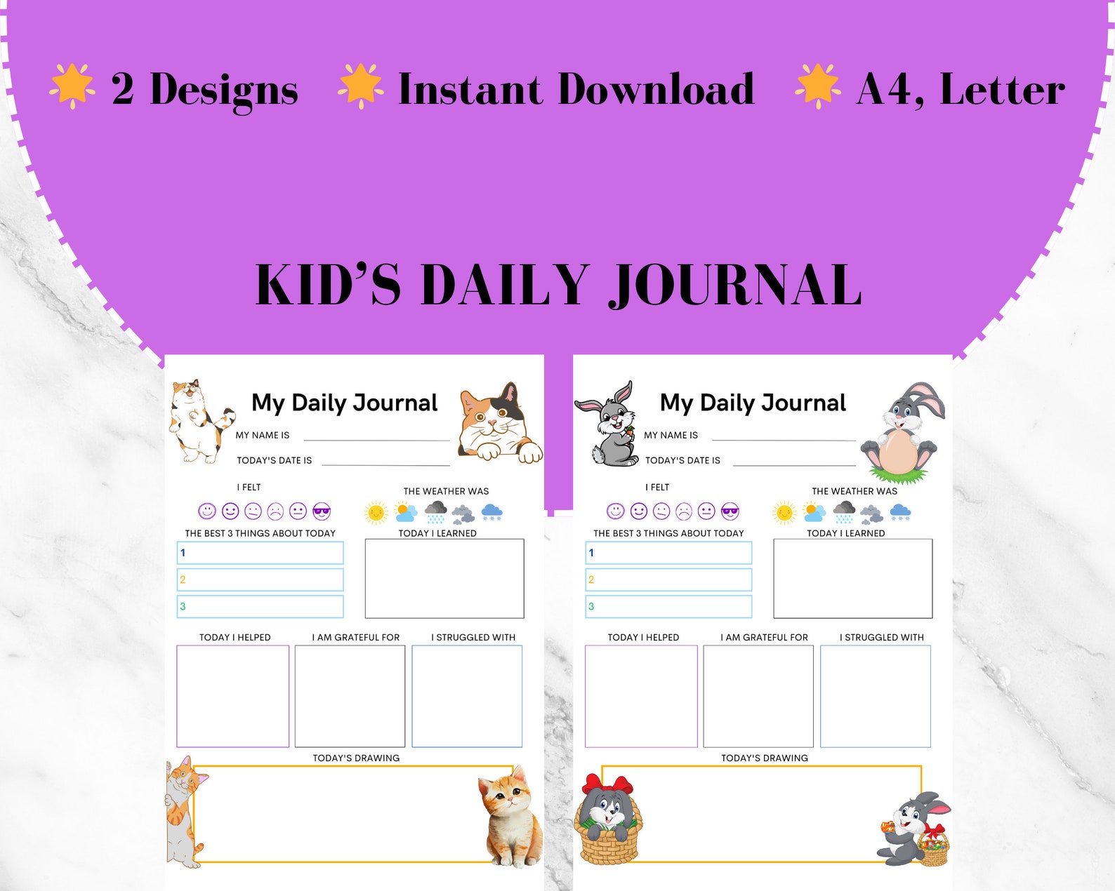 Kids Daily Journal Printable – Gratitude Diary & Drawing Pages for ...