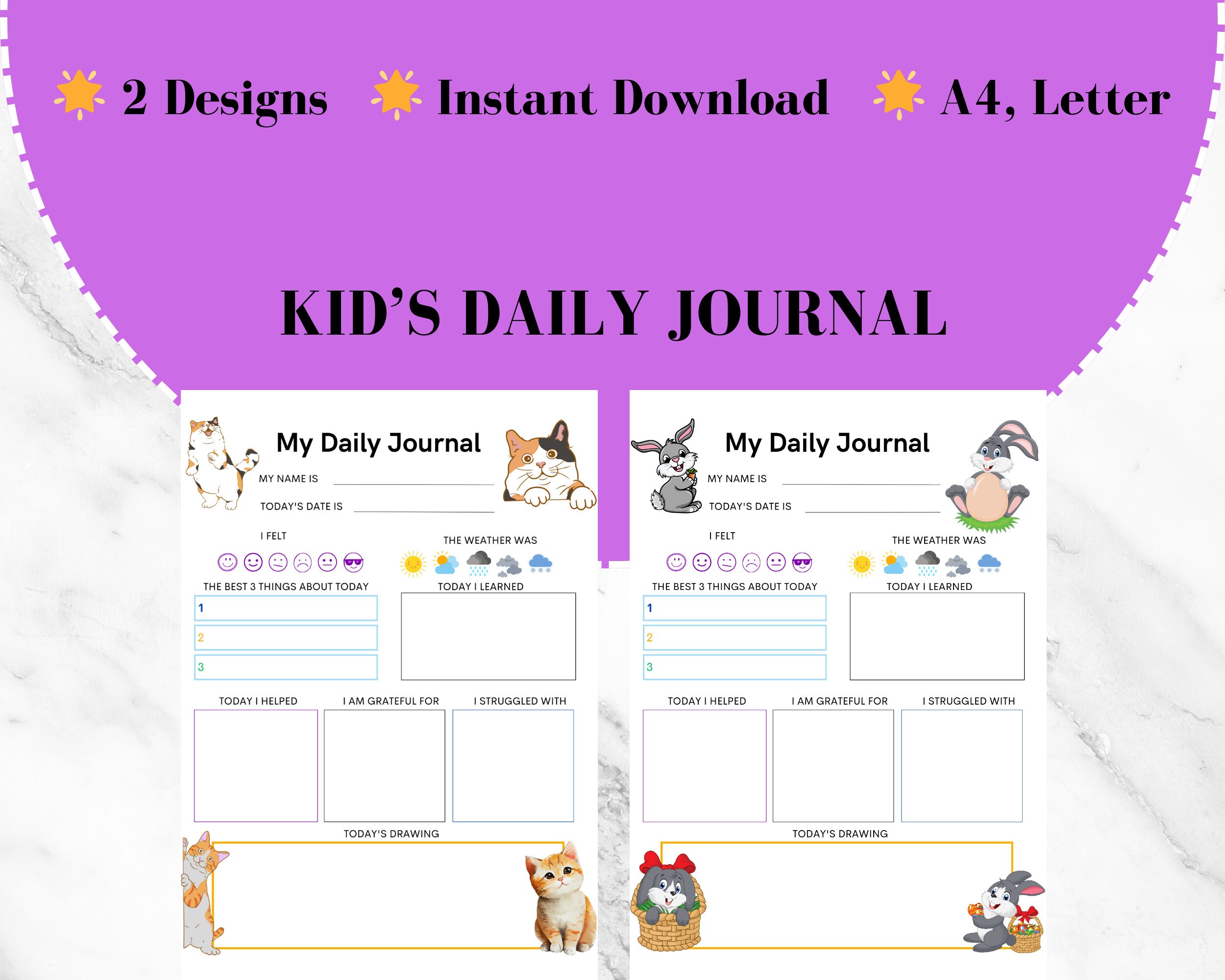 Kids Daily Journal Printable, Journal for Kids, Diary for Children