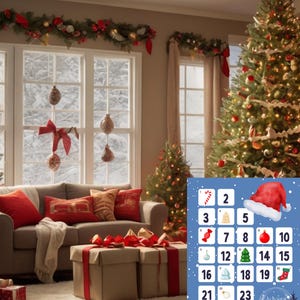 Printable Christmas Advent Tags, Gold Number PNGs for Holiday Crafts, 24 Countdown Tags for DIY Advent Calendars, Digital, Instant Download