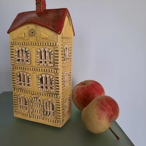 Yellow Decorative ceramic house, Tea light holder