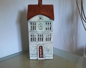 Green  decorative ceramic house, Tea light candle holder