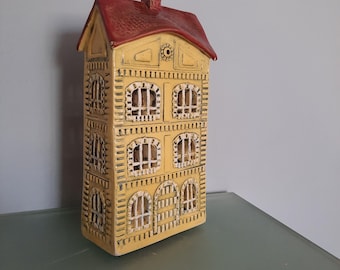 Yellow Decorative ceramic house, Tea light holder