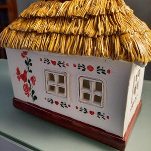Ceramic Ukrainian House, Thatched Roof Village, Candle Holder Decor