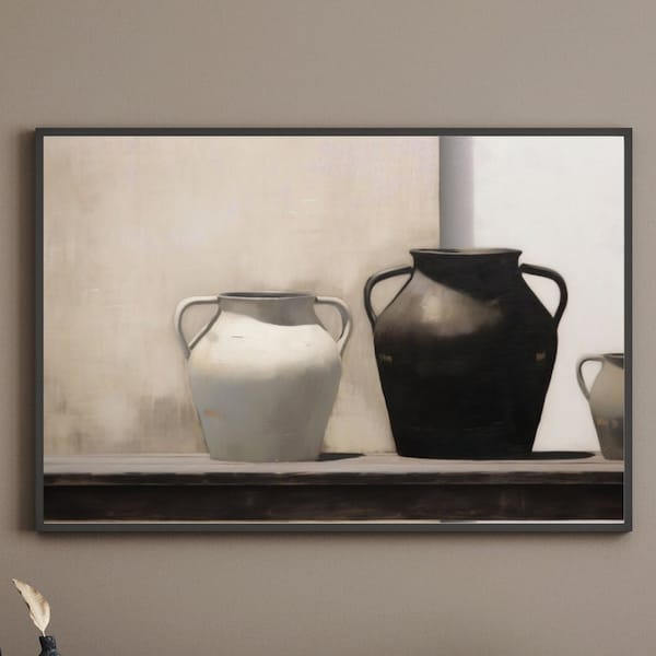 Rustic Farmhouse Downloadable Print Pottery Ceramic Vases Painting Neutral Aesthetic Home Decor Wall Art Gift Idea Digital Download