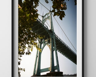 Art Print of Bridge, Wall Art of Cityscape - St Johns Bridge Portland OR - Moody Wall Decor - Dark Photography Print