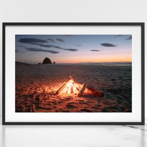 Cannon Beach Art Print - Campfire Wall Art Print, Oregon Coast Wall Decor, Oregon Beach Wall Art