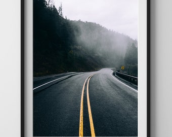 Mountain Landscape Art Print - Street Art Print - Foggy Landscape Print - Southwest Wall Art Decor - Wilderness Mountain Road Wall Print