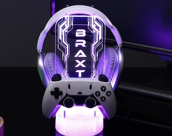 Soporte personalizado para auriculares RGB con luces, auriculares gamer personalizados, soporte para auriculares de escritorio, regalo de Navidad para novio