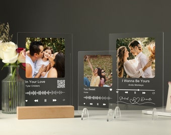 Placa de canción fotográfica personalizada con soporte / Placa de portada de álbum personalizada / Impresión de arte musical Regalo de amante de la música / Regalo de aniversario para él ella