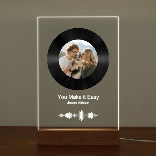 Custom Song Plaque Night Light | Personalized LED Picture Frames | Custom Acrylic Song Plaque with Stand | Music Photo Frame