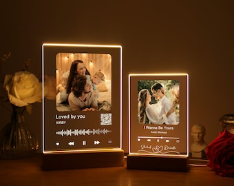 Gepersonaliseerde LED-liedplaat met standaard | Aangepaste muziek nachtlampje | Gepersonaliseerde muziekafdrukken fotolijst | Cadeau voor hem vriend Bestie