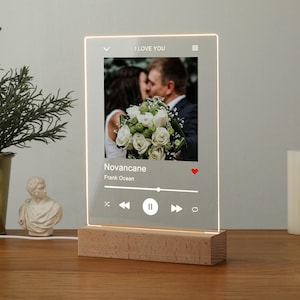 Targa fotografica a LED personalizzata con supporto / Luce notturna per canzone personalizzata / Cornice per foto con stampe musicali personalizzate / Regalo per lui, fidanzato, migliore amica