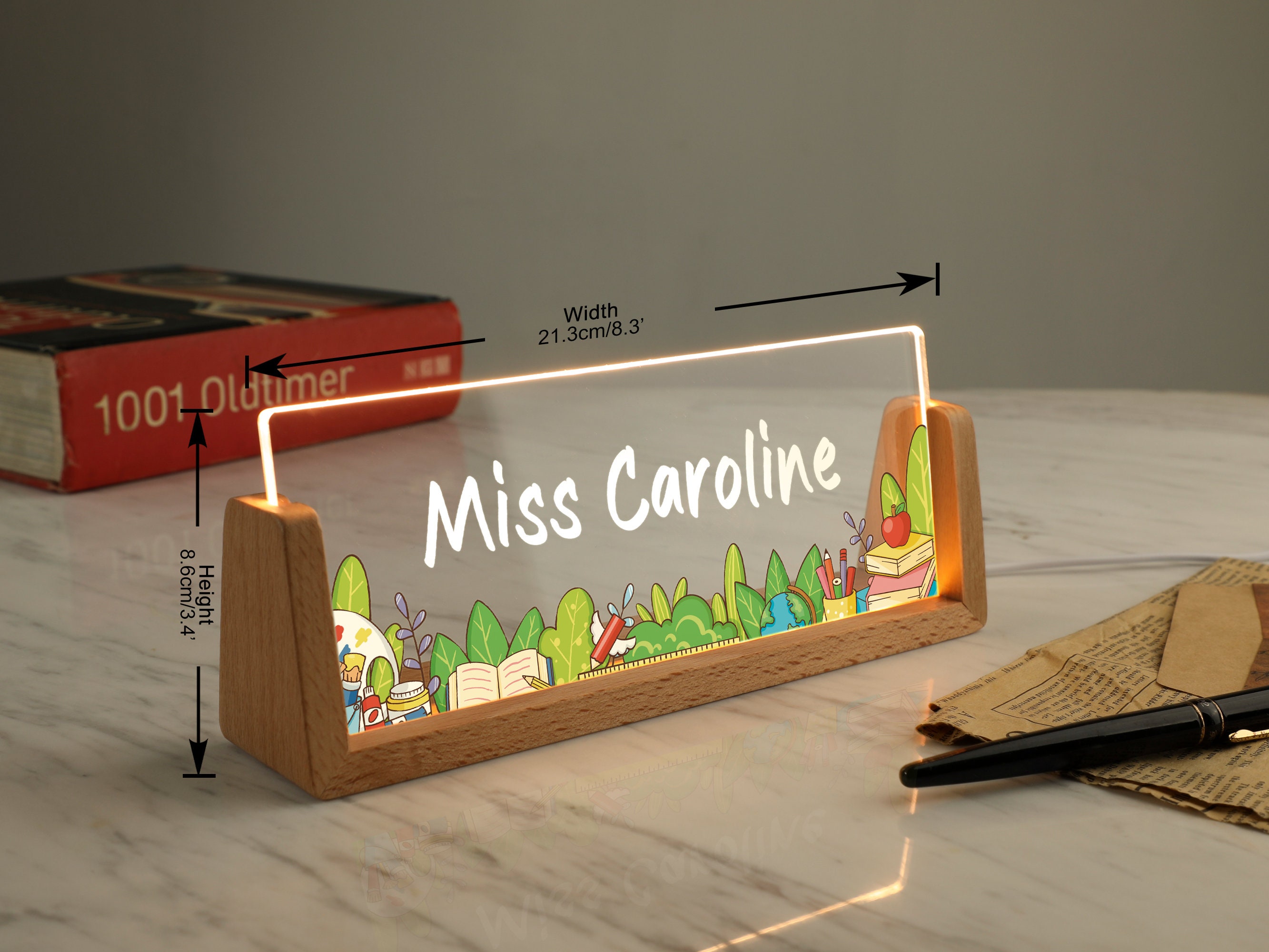 Personalized Name Desk Plate for Teacher | Custom Name Sign for Desk | Lighted Acrylic Nameplate | Teacher Appreciation Gift | Office Decor