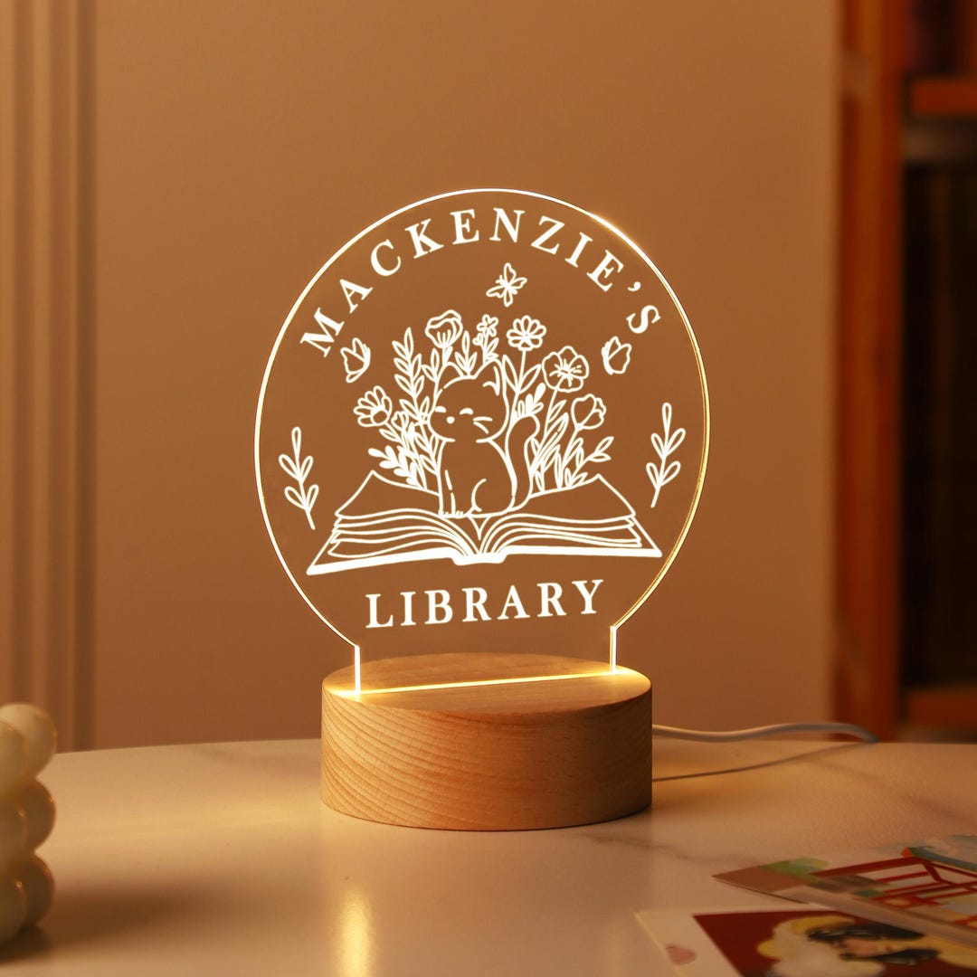 Personalized Library Sign With LED Light, Custom Bookish Bookshelf ...