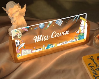 Personalized Name Desk Plate for Teacher | Custom Name Sign for Desk | Lighted Acrylic Nameplate | Teacher Appreciation Gift | Office Decor