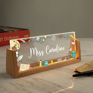 Plaque de bureau personnalisée pour enseignant | Plaque nominative personnalisée pour bureau | Plaque signalétique en acrylique lumineuse | Cadeau de remerciement pour enseignant | Décoration de bureau