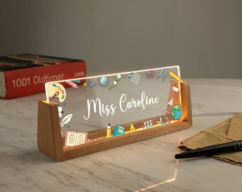 Plaque de bureau personnalisée pour enseignant | Plaque nominative personnalisée pour bureau | Plaque signalétique en acrylique lumineuse | Cadeau de remerciement pour enseignant | Décoration de bureau