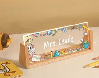 Personalized Name Desk Plate for Teacher | Custom Name Sign for Desk | Lighted Acrylic Nameplate | Teacher Appreciation Gift | Office Decor