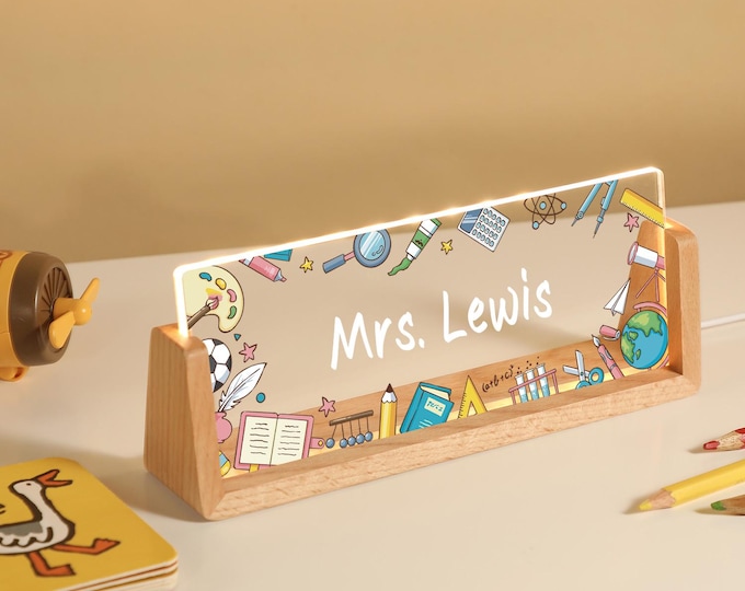 Personalized Name Desk Plate for Teacher | Custom Name Sign for Desk | Lighted Acrylic Nameplate | Teacher Appreciation Gift | Office Decor