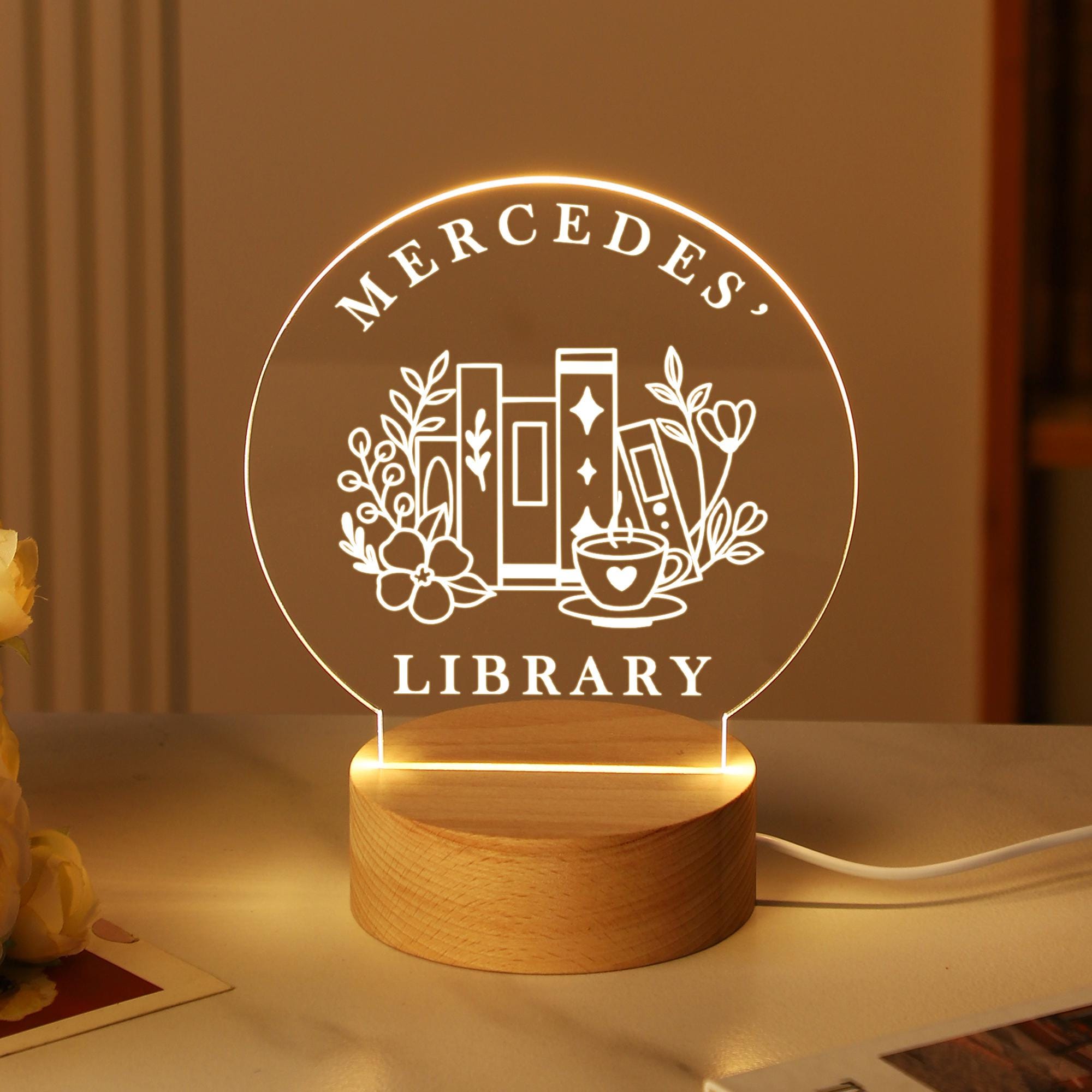 Personalized Acrylic Library Sign, LED Book Shelf Night Light, Home ...