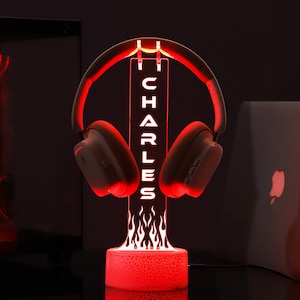 Custom RGB Headphone Stand with Lights, Personalized Gamer Headset, Gaming Headphone Holder for Desk, Christmas Gift for Boyfriend