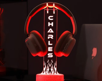 Custom RGB Headphone Stand with Lights, Personalized Gamer Headset, Gaming Headphone Holder for Desk, Christmas Gift for Boyfriend