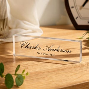 Floral Acrylic Office Name Plate, Personalized Desk Plaque, Custom Desk Accessories, Office Gifts for Boss Coworkers, New Job Gift