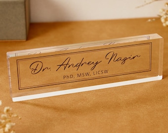 PhD Graduation Gift Desk Name Plate, Custom Acrylic Name Sign, Graduation Gift for Doctorate, Personalized Office Desk Plaque