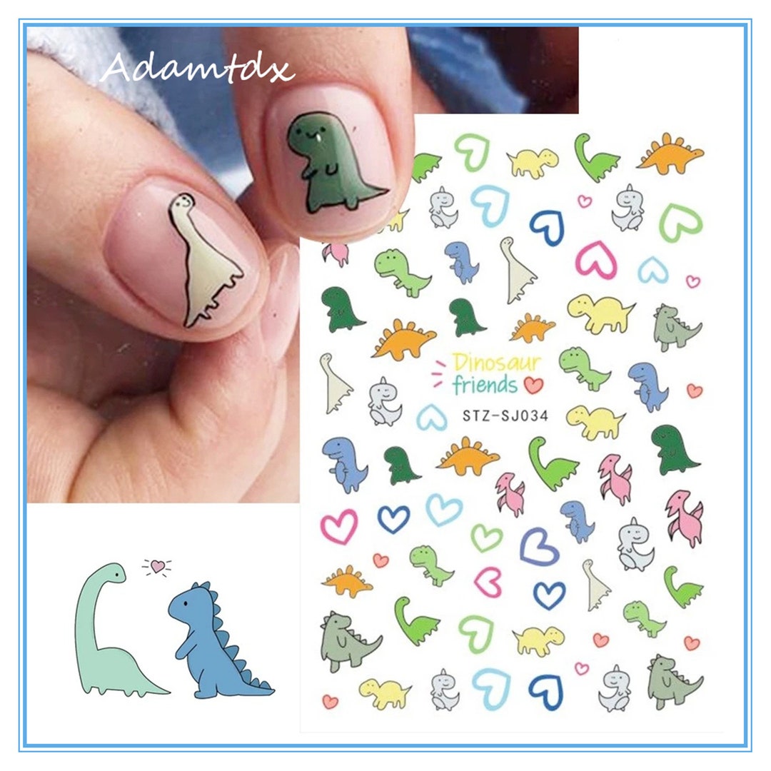 Dinosaur Nail Art Stickerscute Animal Nail Stickerdinosaur Etsy