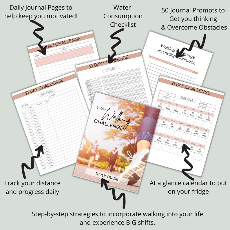 Walking Challenge Planner Printable PDF Walking Journal Walking Planner ...