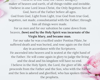 Nicene Creed - Catholic Profession of Faith - Catholic Prayers - Pink Flowers - DOWNLOADABLE ART