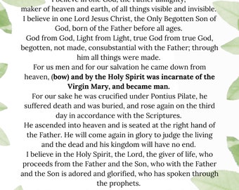 Nicene Creed - Catholic Profession of Faith - Green Leaves - DOWNLOADABLE ART