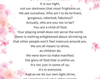 Our Deepest Fear - Pink Flowers - DOWNLOADABLE - by Marianne Williamson