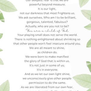 Our Deepest Fear - Green Leaves - DOWNLOADABLE - by Marianne Williamson