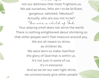 Our Deepest Fear - Green Leaves - DOWNLOADABLE - by Marianne Williamson