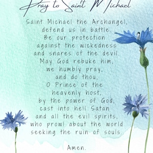 Prayer to Saint Michael Wall - 8.5x11 - Aqua Watercolor - Digital Print