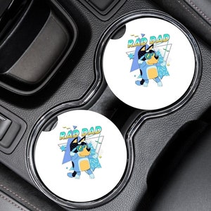 Blueyy Dad Bandit, Rad Dad Blueyy Parent Car Coaster, Car Accessory, Blue Fan Gift, Blue Heeler Cartoon Show, Car Coaster, Father's Day Gift