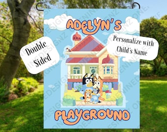 Blueyy Personalized Childs Flag Banner, Blueyy Gift, Blueyy Playground Flag, Garden Decor, Yard Decor, Blueyy Decor, Blueyy Banner