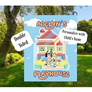 Blueyy Personalized Childs Flag Banner, Blueyy Gift, Blueyy Playhouse Flag, Garden Decor, Yard Decor, Blueyy Decor, Blueyy Playhouse Banner