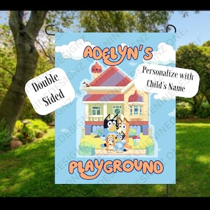 Blueyy Personalized Childs Flag Banner, Blueyy Gift, Blueyy Playground Flag, Garden Decor, Yard Decor, Blueyy Decor, Blueyy Banner