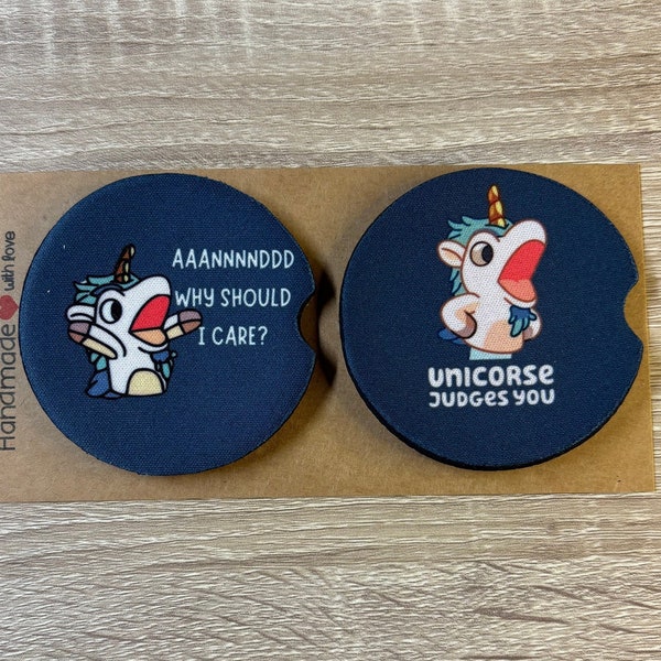 El Unicornio Azul te juzga y por qué, accesorio para auto, regalo para fanáticos de Blue Heeler, programa de dibujos animados Blue Heeler, posavasos para auto, regalo, decoración para auto, accesorio para camioneta